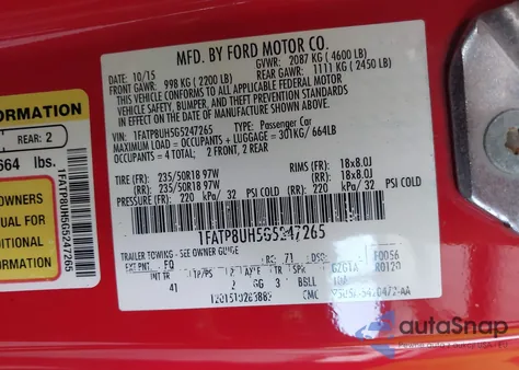 2016 Ford Mustang из США, поврежденный, VIN 1FATP8UH5G5247265